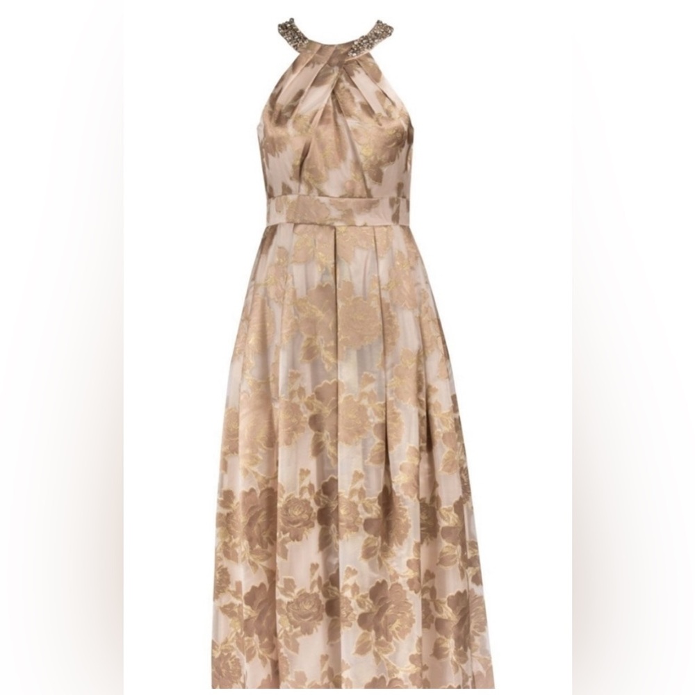 Eliza J Women's Beaded Halter Gown Champagne Size 6